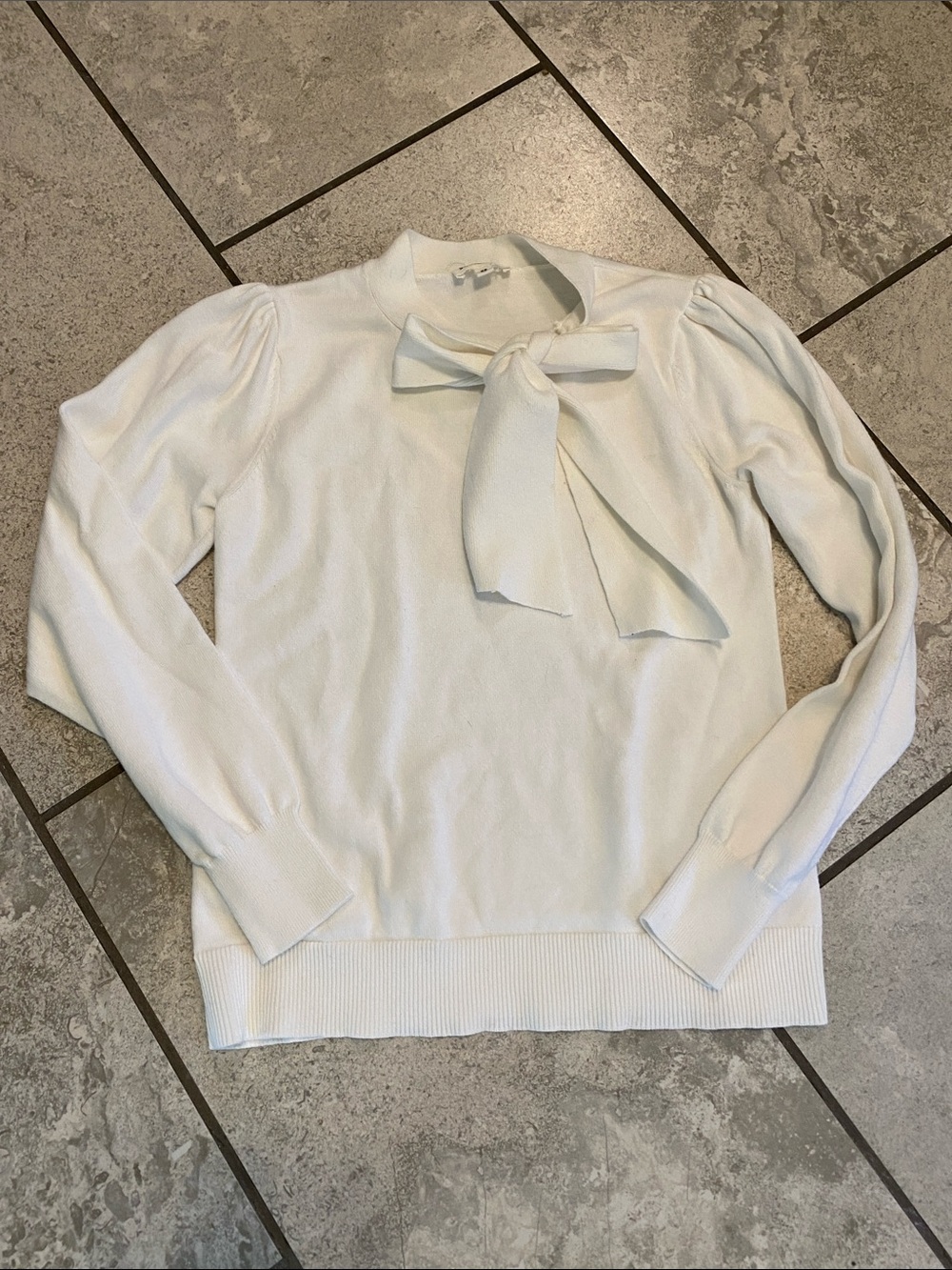 Sugarlips Cream Tie-Neck Knit Sweater
